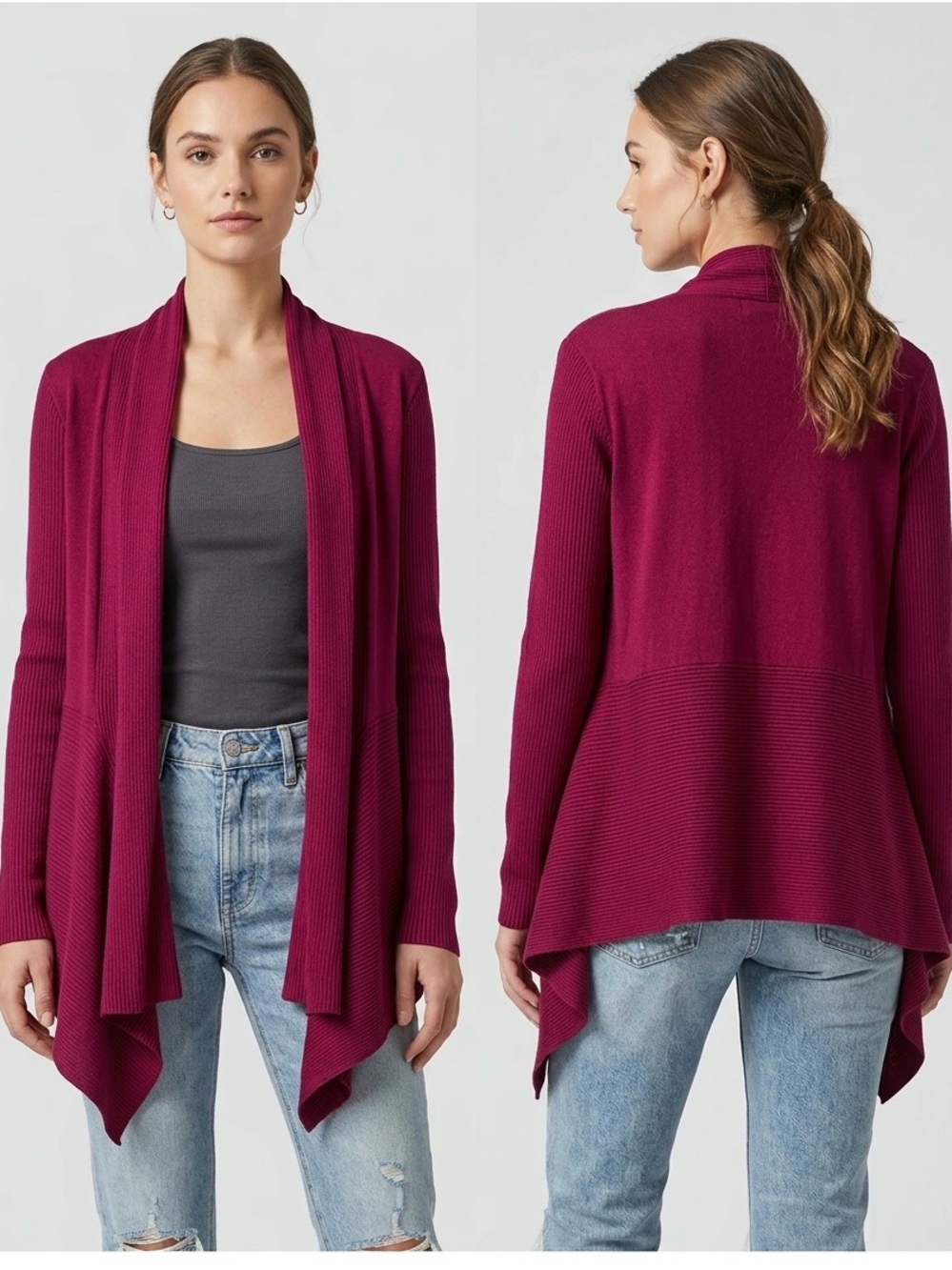 Simply Styled Open-Front Cardigan in Berry